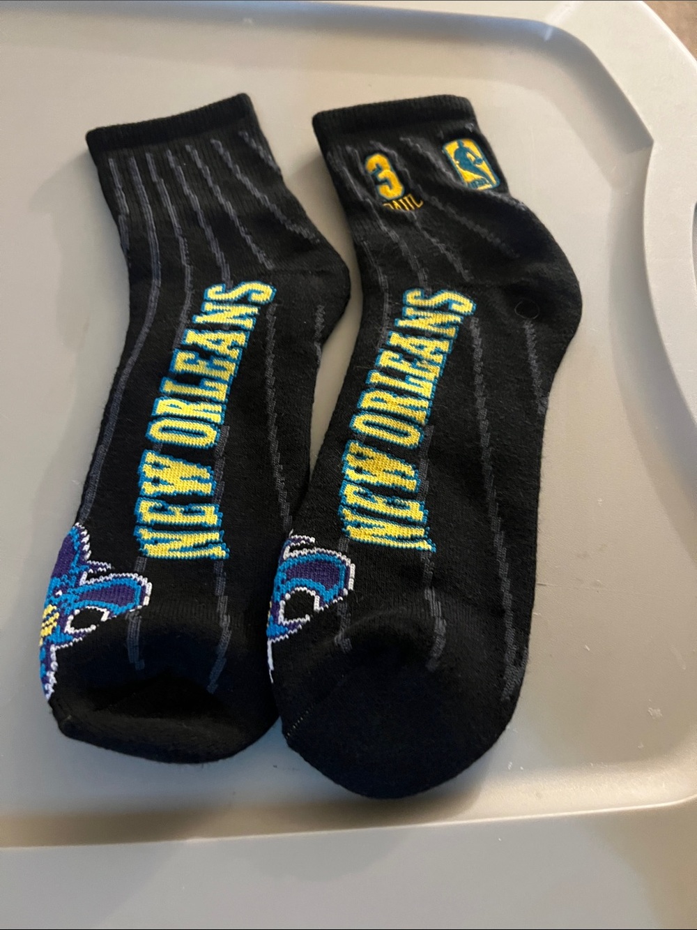 CP3 sz L New Orleans Black Crew Socks with Team Text
